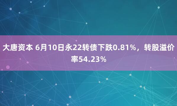 大唐资本 6月10日永22转债下跌0.81%，转股溢价率54.23%